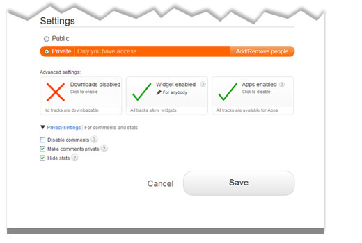 The soundcloud settings page