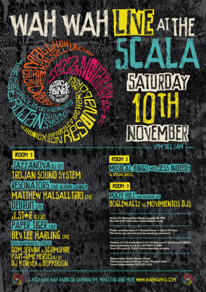 Wah Wah Live at Scala 2012 flyer
