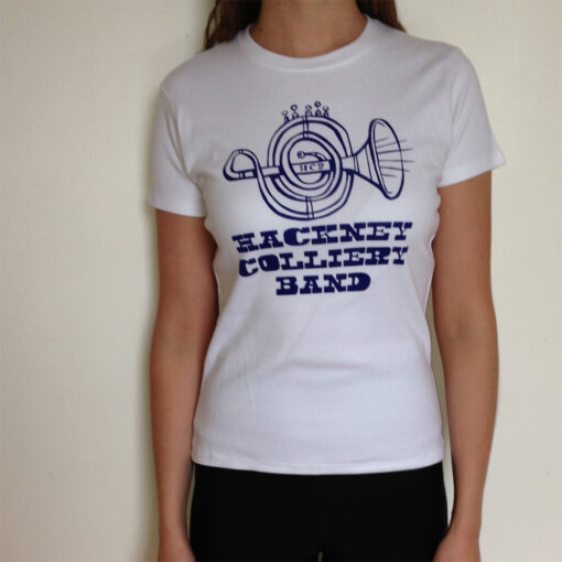 Hackney Colliery Band White T-shirt Blue Logo